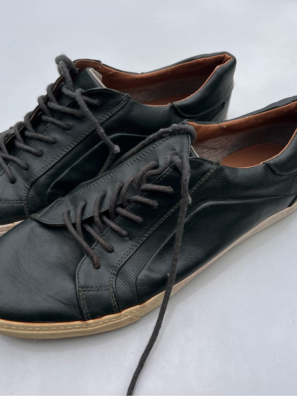 Call It Spring Black Leather Low-Top Sneakers with Tan Sole